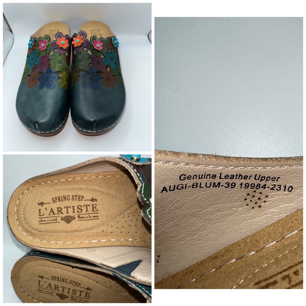 Spring Step Floral Leather Mules - Multicolor